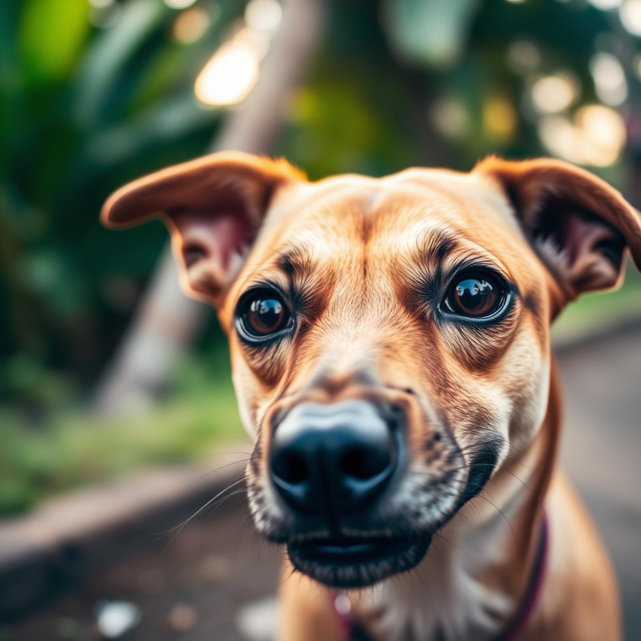 Close-up portrait of a soulful Bali street dog